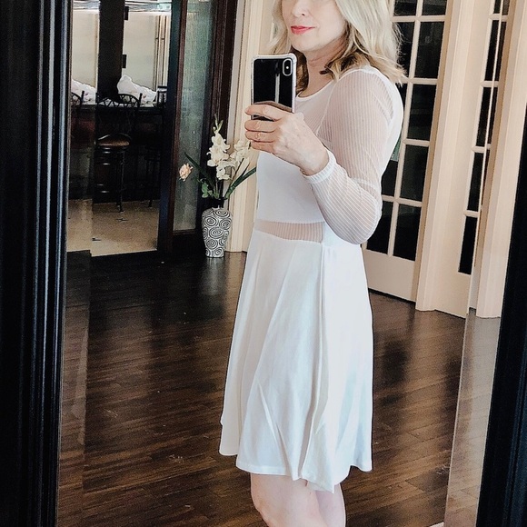 3/$36 Fit and flare dress mesh sleeves crew neck - Picture 3 of 8